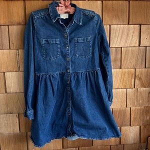 Sezane Dark Blue Denim Button-Front Dress